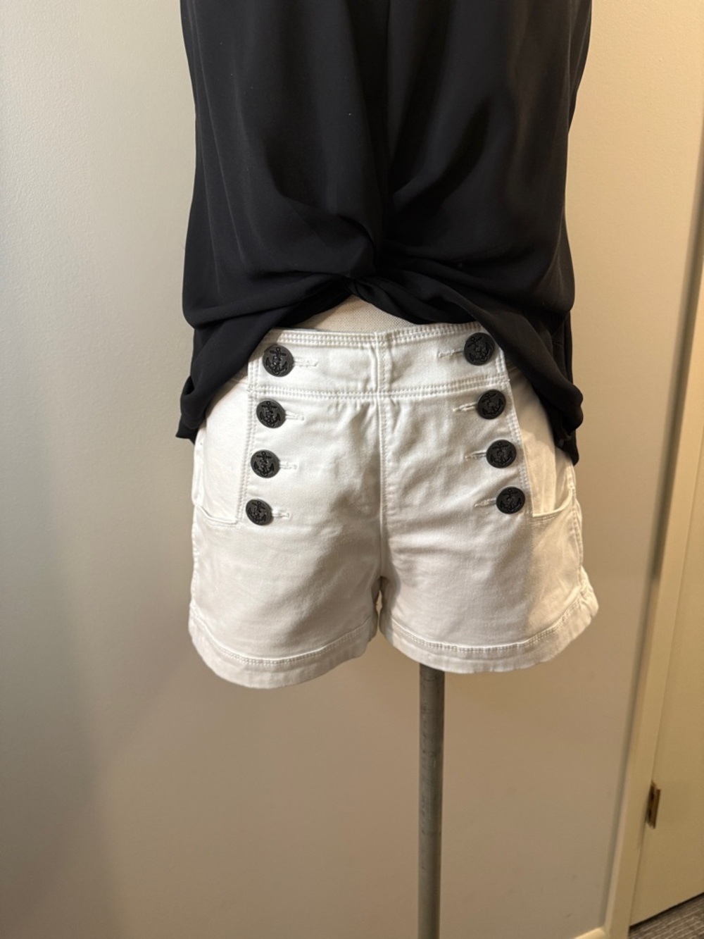 Express White High-Waist Sailor Button Shorts